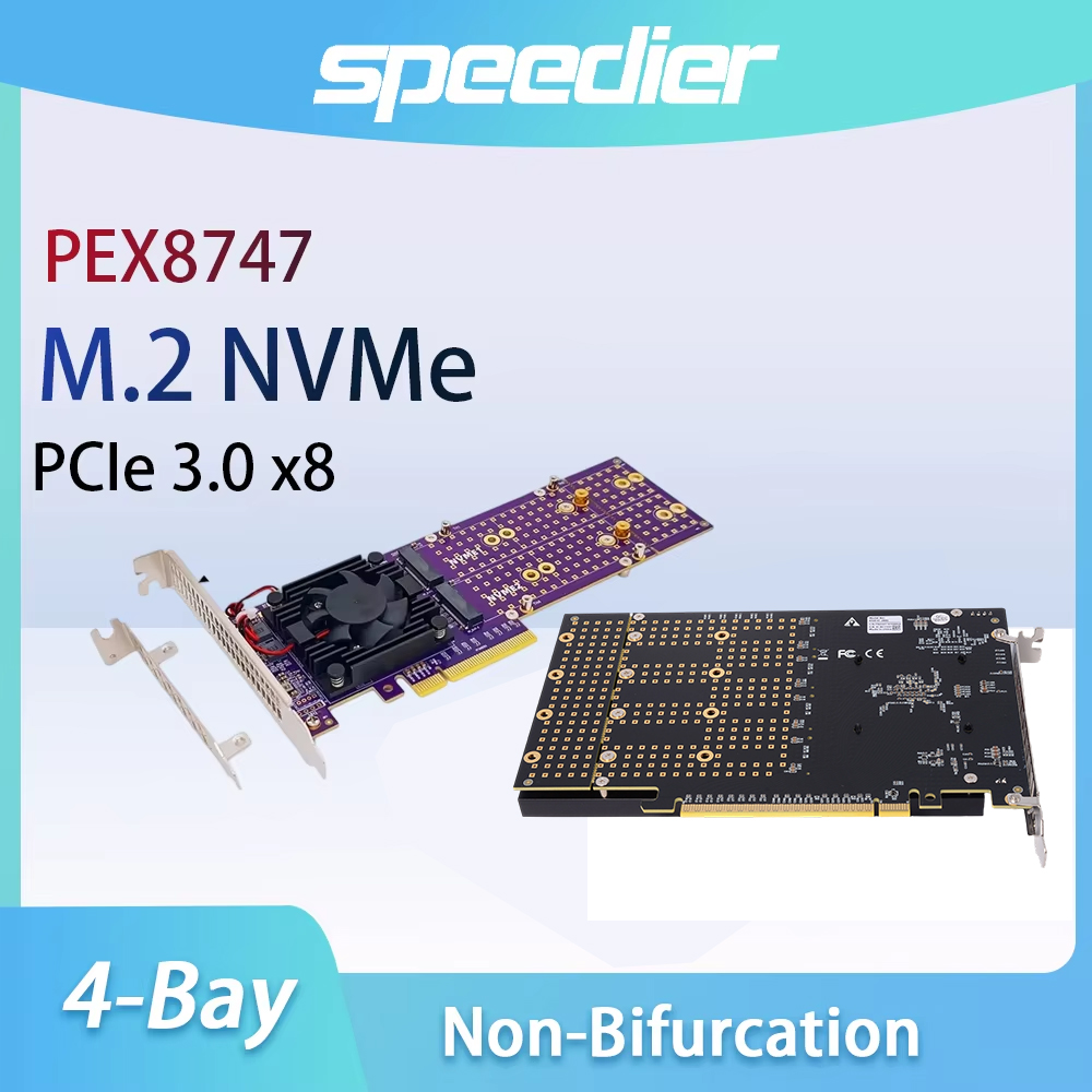 PCIe 3.0 X8 4-bay M.2 NVMe uit - Quad M.2 Nvme Pcie Bifurcation Card recensie en prijs